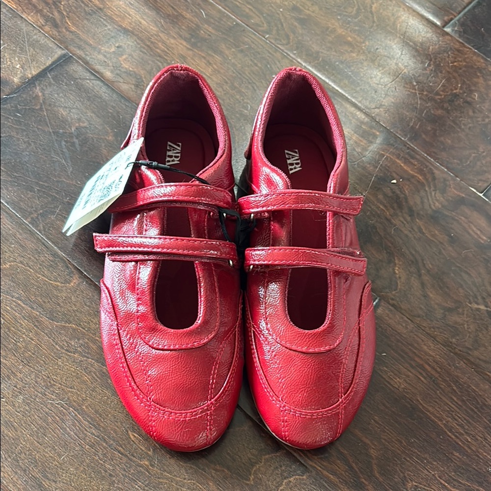 Zara Cherry Red Double Strap Shoes